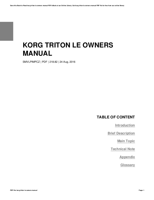 Korg Triton Le User Manual Pdf